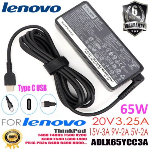 Lenovo Laptop Charger-65w USB Type-C AC Adapter With Power Cable Complete Lenovo Laptop Charger-65w USB Type-C AC Adapter With Power Cable Complete